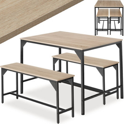 Kitchen table set Bolton inc. 1x table & 2x benches - industrial wood light, oak Sonoma