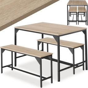 Kitchen table set Bolton inc. 1x table & 2x benches - industrial wood light, oak Sonoma