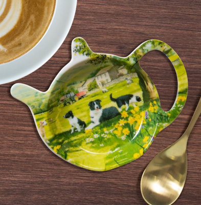 Kitchen, Table Teabag, Teaspoon Tidy. Featuring a Collie and Sheep Print Design. H10 x W13 x D2 cm
