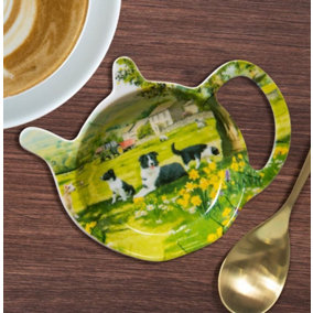 Kitchen, Table Teabag, Teaspoon Tidy. Featuring a Collie and Sheep Print Design. H10 x W13 x D2 cm