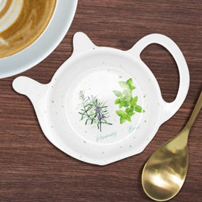 Kitchen, Table Teabag, Teaspoon Tidy. Featuring a Rosemary and Basil Herb Print Design. H10 x W13 x D2 cm