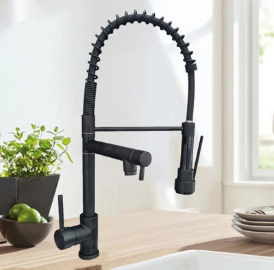 Kitchen Tap Black Finish Mixer Tap Pull Down Dual Spout Spray Single Lever Faucet