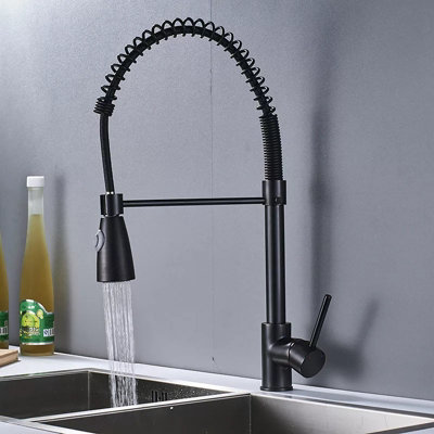 Kitchen Tap Black Finish Mixer Taps with Pull Down Hose Spray Single Lever Tap Faucet