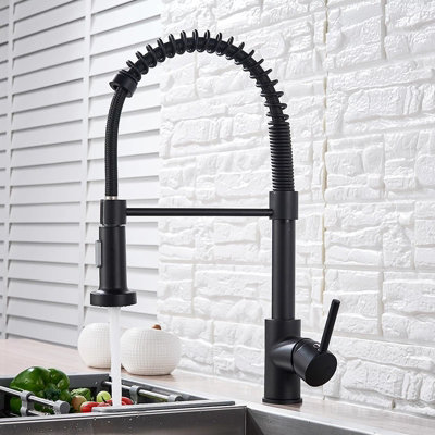 Kitchen Tap Black Finish Pull Down Swivel Sink Mixer Spring Spray Faucet