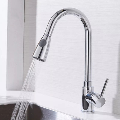 Kitchen Tap Chrome Finish with Pull Out Hose Spray Single Lever Faucet