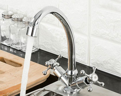 Kitchen Tap Cross Handles Traditional Bridge Chrome Finish