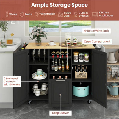Kitchen Trolley Cart Rolling Kitchen Island Cart with Deep Drawer