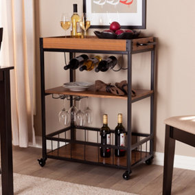 Kitchen Trolley Storage Cart Mobile Wheeled Trolley with Storage Shelves,Wine Rack and Wine Glass Holder