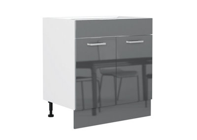 Kitchen Under Sink Cabinet 800mm Unit Grey Gloss Small Cupboard 80cm Modern Luxe