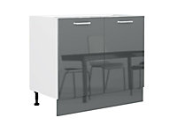Kitchen Unit 100cm Base Cabinet Cupboard 1000 Soft Close 2 Doors Grey Gloss Luxe