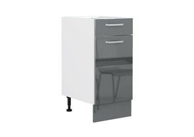 Kitchen Unit 40cm 400mm Base Cupboard Soft Close 1 Door 1 Drawer Grey Gloss Luxe