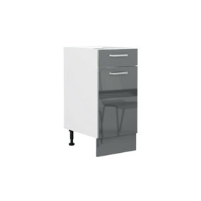 Kitchen Unit 40cm 400mm Base Cupboard Soft Close 1 Door 1 Drawer Grey Gloss Luxe