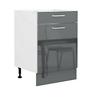 Kitchen Unit 60cm Base Cupboard 600mm Soft Close 1 Door 1 Drawer Grey Gloss Luxe
