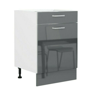 Kitchen Unit 60cm Base Cupboard 600mm Soft Close 1 Door 1 Drawer Grey Gloss Luxe