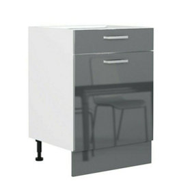 Kitchen Unit 60cm Base Cupboard 600mm Soft Close 1 Door 1 Drawer Grey Gloss Luxe