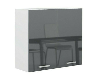 Kitchen Unit 80cm 800mm Wall Cabinet 2 Door Cupboard Soft Close Grey Gloss Luxe