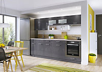 Kitchen Units Set 7 Cabinets Acrylic Legs Soft Close 240cm Grey High Gloss LUXE