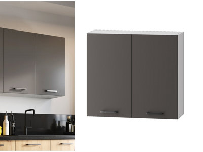 Kitchen Wall Cabinet 800mm Unit 80cm Cupboard Soft Close Dark Grey Storage Clara