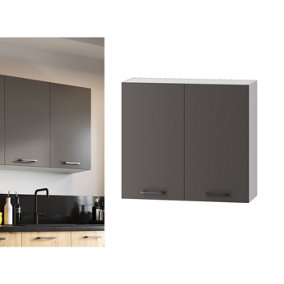 Kitchen Wall Cabinet 800mm Unit 80cm Cupboard Soft Close Dark Grey Storage Clara