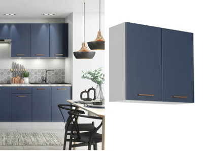 Kitchen Wall Cabinet 800mm Unit Navy Dark Blue Cupboard Copper Soft Close Nora