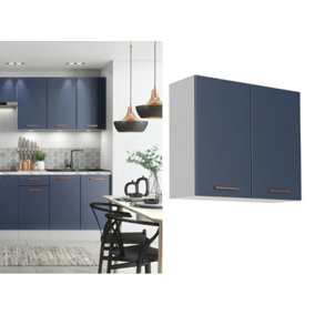 Kitchen Wall Cabinet 800mm Unit Navy Dark Blue Cupboard Copper Soft Close Nora