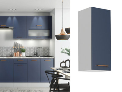 Kitchen Wall Cabinet Cupboard 300mm Navy Dark Blue Unit Copper Pull Storage Nora