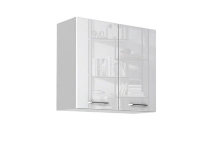 Kitchen Wall Unit 800mm Cabinet 2 Soft Close Doors 80cm White Gloss/Grey Ella