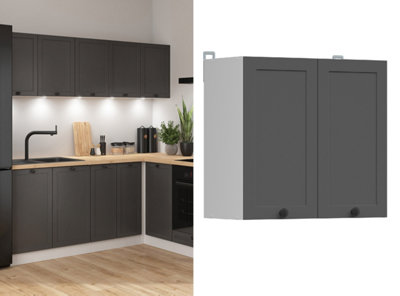 Kitchen Wall Unit Cabinet 600mm Cupboard Shaker Dark Grey Modern 2 Door Storage Junona