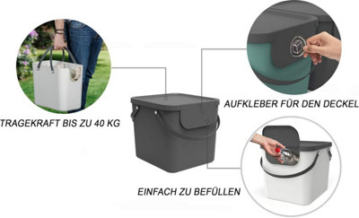 Kitchen Waste Bin 2-Set, Rotho 40L Waste Separation System w/ Handle ...