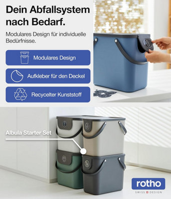 Kitchen Waste Bin, Rotho 25L Waste Separation System w/ Handle, Green
