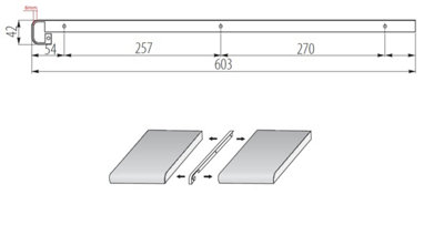 Kitchen Worktop End Edging Trim 40mm - Type Straight - Colour Aluminium