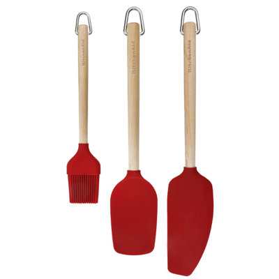 KitchenAid 3pc Birchwood Baking Set with Pastry Brush, Spoon Spatula and Mixer Spatula