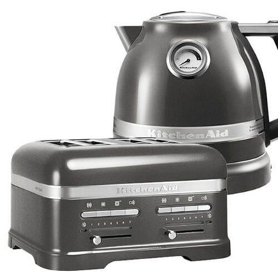 KitchenAid Artisan Medallion Silver 4 Slot Toaster and Kettle Set