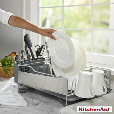 KitchenAid Dish Drying Rack with Drainboard and Flatware Caddy, Large ...
