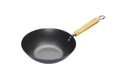 KitchenCraft Carboon Steel Black Induction Wok Non-Stick Frying Pan 25cm