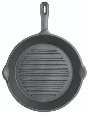 KitchenCraft Deluxe Cast Iron 24cm Round Ribbed Grill Pan