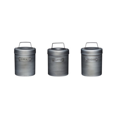 KitchenCraft Industrial Vintage-Style Metal Tea, Coffee and Sugar Canisters 3pcs