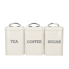 KitchenCraft Living Nostalgia Tea, Coffee and Sugar Canisters in Gift Box, Steel - Antique Cream