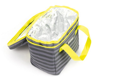 KitchenCraft Lunch Grey Stripy 5 Litre Cool Bag with Lime Handles