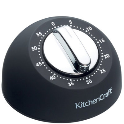 KitchenCraft Mechanical Kitchen Timer with Soft Touch and Chrome finish, Countdown Timer 1 Hour, Black and Chrome