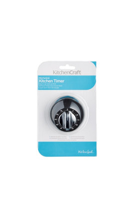 KitchenCraft Mechanical Kitchen Timer with Soft Touch and Chrome finish, Countdown Timer 1 Hour, Black and Chrome