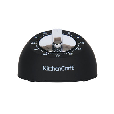 KitchenCraft Mechanical Kitchen Timer with Soft Touch and Chrome finish, Countdown Timer 1 Hour, Black and Chrome