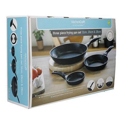 KitchenCraft Non Stick Frying Pan Set in Gift Box, 28cm, 20cm & 12cm
