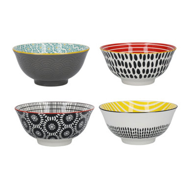 KitchenCraft Patterned Cereal Bowl Set in Gift Box, Ceramic ...