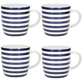 KitchenCraft Set of 4 Blue and White Striped Coffee Mugs