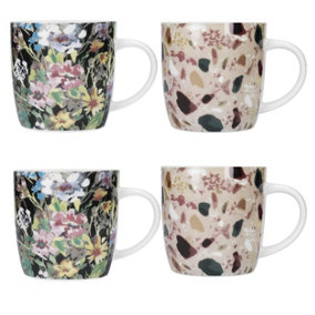 KitchenCraft Set of 4 Terrazzo / Floral Ceramic Mugs