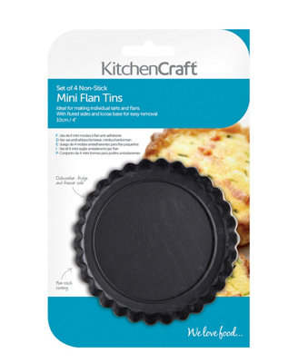 KitchenCraft Set of Four Non-Stick Mini Fluted Flan Tins