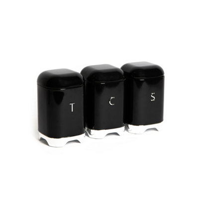 KitchenCraft Set of Lovello Midnight Black Tea Canister 11x19cm, Coffee