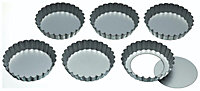 KitchenCraft Set of Six 10cm Loose Base Tart Tins