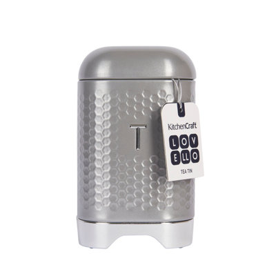 KitchenCraft Tea Canister Metal Storage Container Grey Retro Jar